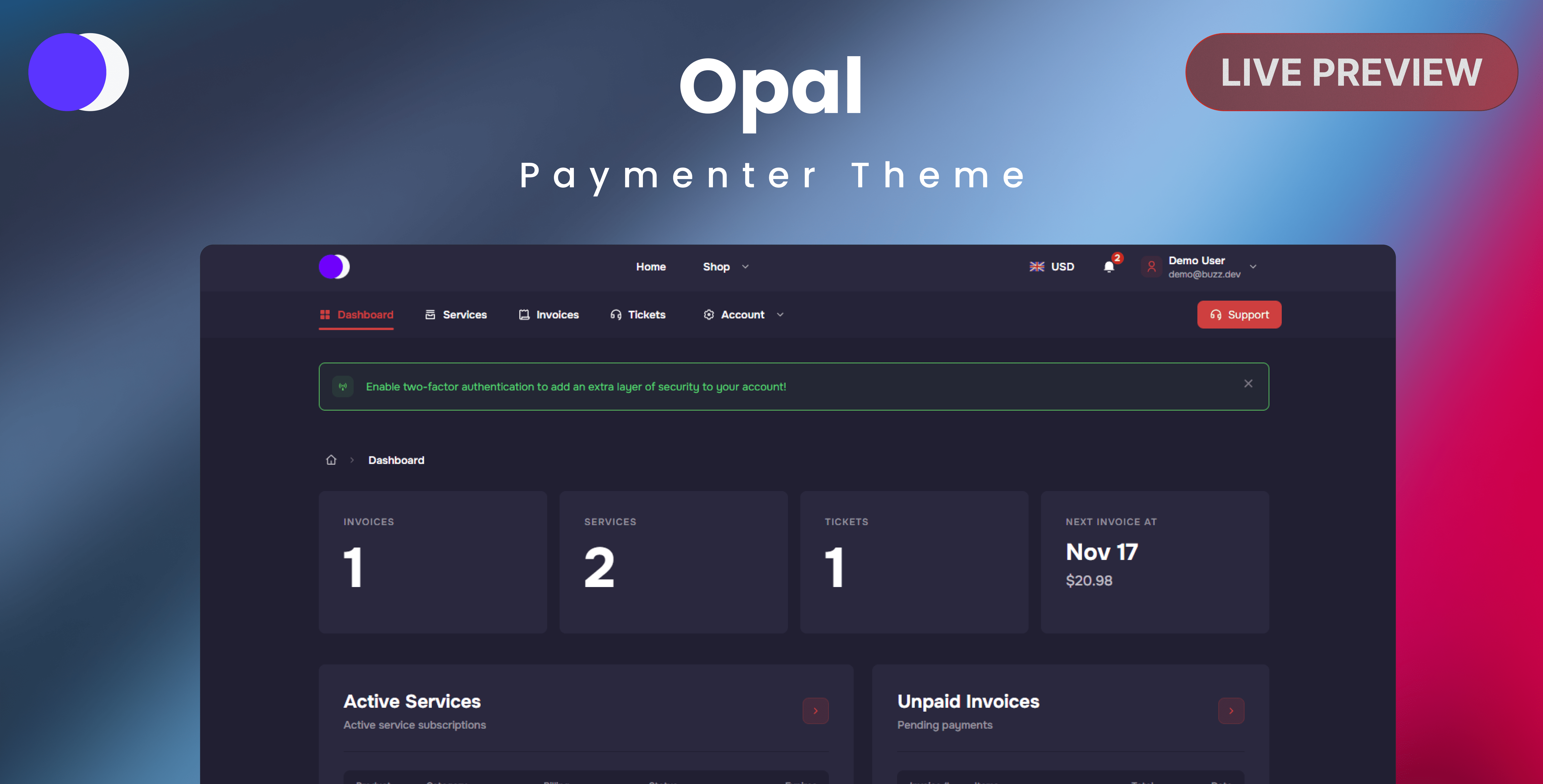 Opal | Newest Paymenter Theme