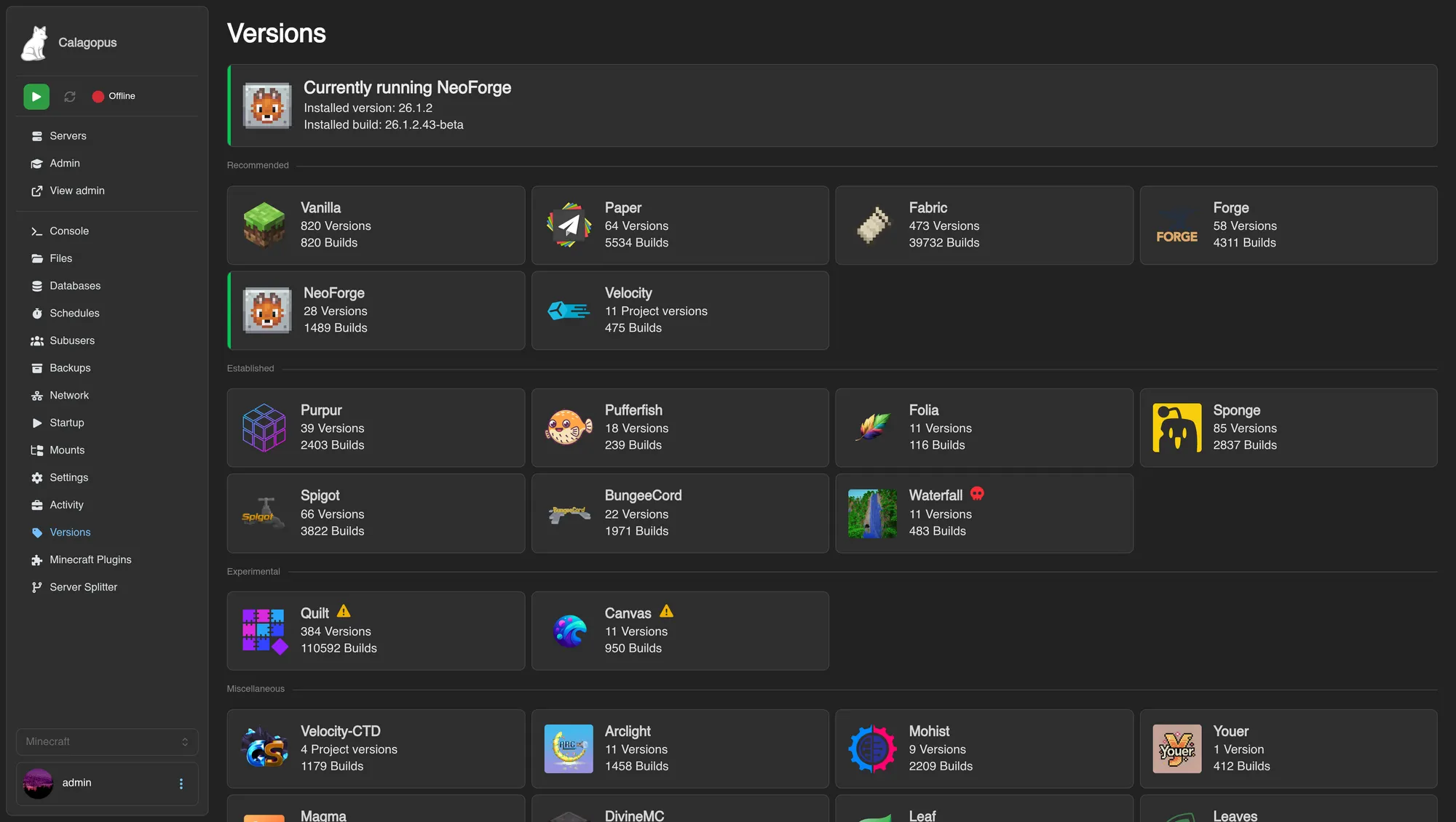 Minecraft Version Changer for Calagopus screenshot 1